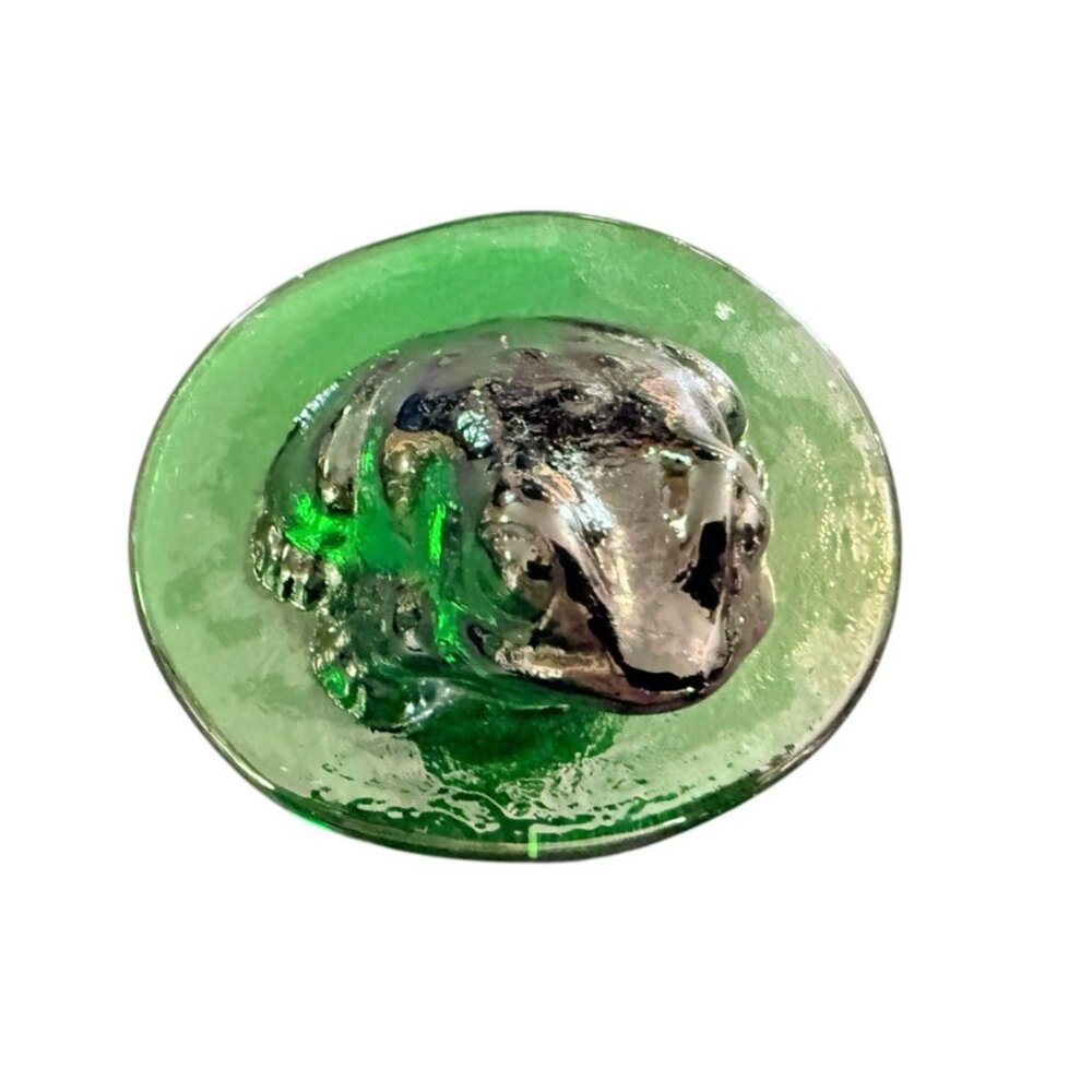 Vintage Viking or Style Green Art Glass Frog on Lily Pad Paperweight - Picture 3 of 11